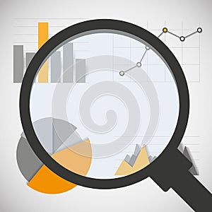 Business data elements with magnifying glass