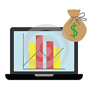 Business data graph on laptop icon Vector