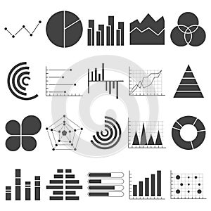 Business data graphs icons. Financial and marketing charts. Market elements dot bar pie charts diagrams and graphs