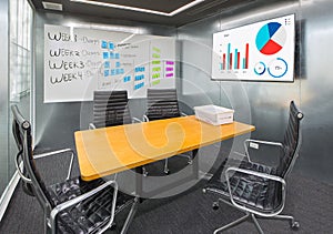 Business data information projector board in conference room, me