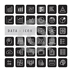 Business data line icons vector set, Square botton Icons modern design