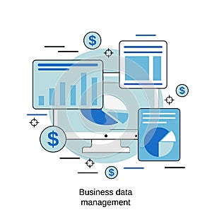 Business data management, financial audit, statistics vector concept