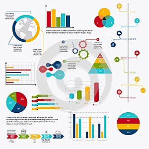 Business data market elements dot bar pie charts diagrams and gr