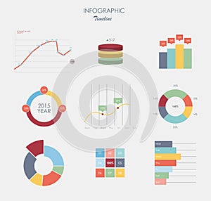 Business data market elements dot bar pie charts diagrams and graphs flat design.