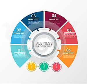 Business data visualization. Process chart. Abstract elements of graph, diagram with steps, 6 options