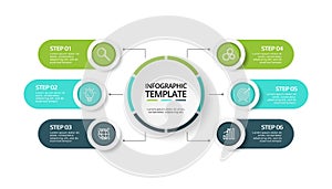 Business data visualization. Process chart. Elements of graph, diagram with 6 steps, options, parts or processes.