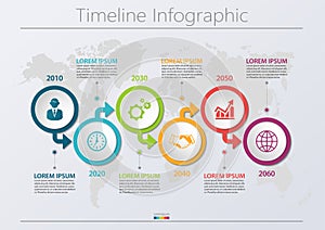 Business data visualization. timeline infographic icons designed for abstract background template with 6 options.