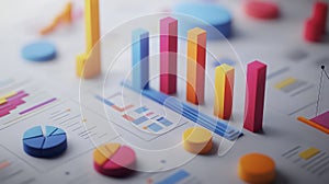 Business data visualizing analyzing statistics with colorful charts