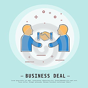 Business deal vector illustration. Modern flat thin line icon design style. Business deal partnership concept. Handshake icon