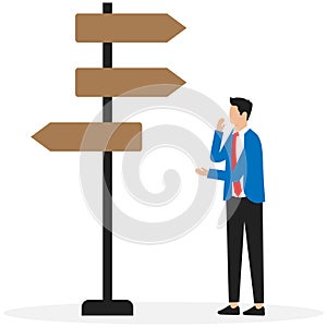Business decision making, career path, work direction or choose the right way to success concept