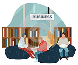 Business department in books store or library