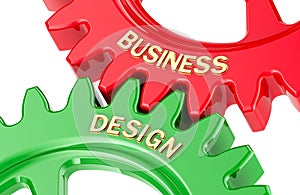 Business Design concept with colored gearwheels. 3D rendering