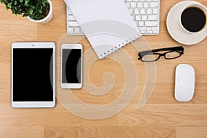 Business desk with a keyboard, mouse and pen