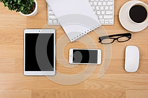 Business desk with a keyboard, mouse and pen