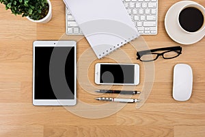 Business desk with a keyboard, mouse and pen