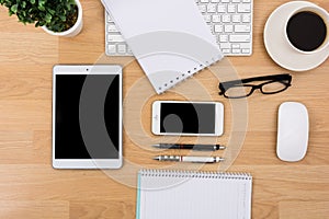 Business desk with a keyboard, mouse and pen