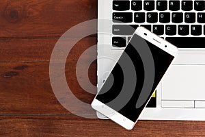 Business desk, set of modern computer devices