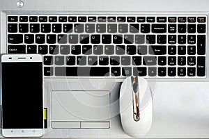 Business desk, set of modern computer devices