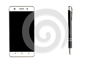 Business desk, set of modern computer devices