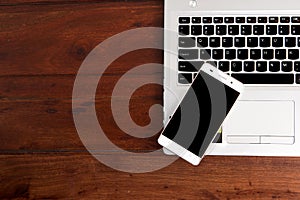 Business desk, set of modern computer devices