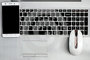 Business desk, set of modern computer devices