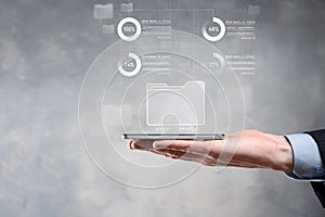 Business developer hand using board framework on virtual modern computer showing innovation Agile software development lean