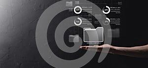 Business developer hand using board framework on virtual modern computer showing innovation Agile software development lean