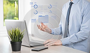 Business developer hand using board framework on virtual modern computer showing innovation Agile software development lean