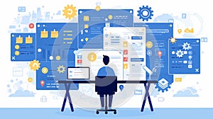 Business developer using kanban board in modern workspace