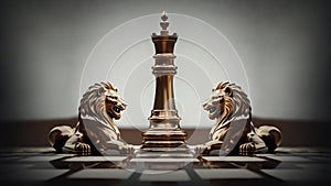 Business Development Concept. Chess Queen and Golden Lion On the chess board