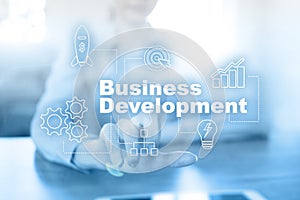 Business development concept, Strategy of growth on virtual screen.
