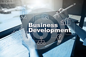 Business development concept, Strategy of growth on virtual screen.