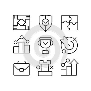 Business development and cooperation pixel perfect linear icons set