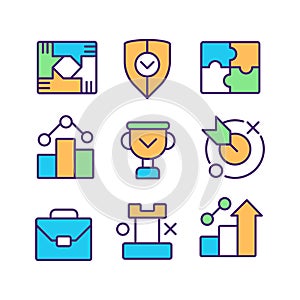 Business development and cooperation pixel perfect RGB color icons set