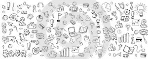 Business development doodles objects background, drawing