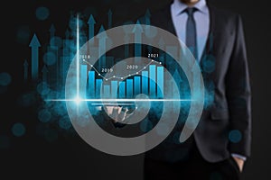 Business development, financial plan and strategy.Analysis finance graph and market chart investment. Digital economy exchange.