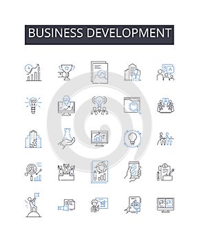 Business development line icons collection. Marketing strategy, Product management, Human resources, Sales technique