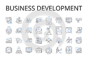 Business development line icons collection. Marketing strategy, Product management, Human resources, Sales technique