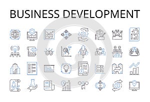 Business development line icons collection. Marketing strategy, Product management, Human resources, Sales technique