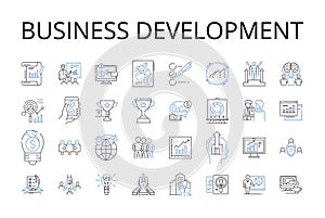 Business development line icons collection. Marketing strategy, Product management, Human resources, Sales technique