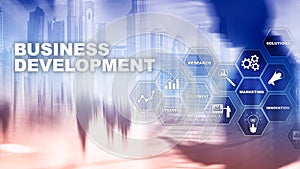 Business Development Startup Growth Statistics. Financial Plan Strategy Development Process Graphic Concept.