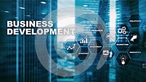 Business Development Startup Growth Statistics. Financial Plan Strategy Development Process Graphic Concept.