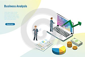 Business development team analysing growth graph marketing charts on computer and gadget devices. Business growth, profitability