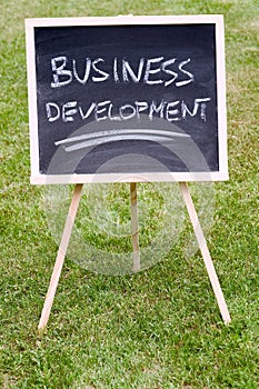 Business development written on a chalkboard