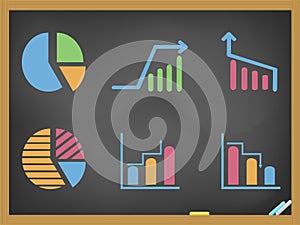 Business diagram icons on blackboard