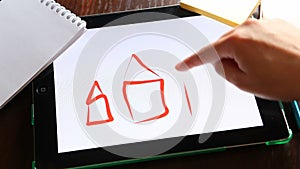 Business diagram of property, hands painting on white background houses