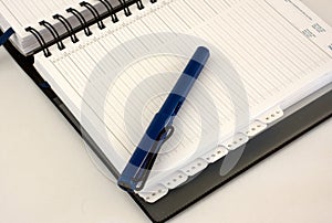 Business diary organiser with blue pen