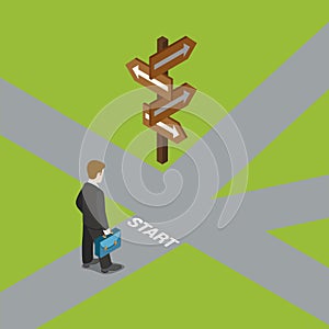 Business dilemma choice choose way choose flat isometric vector