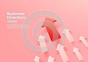 Business direction ideas. Red arrow up to growth success banner template.