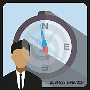 Business direction with a person and compass, flat design